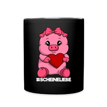 Schweineliebe Schwein mit Herz Liebe - Tasse einfarbig - Schwarz - Vorne