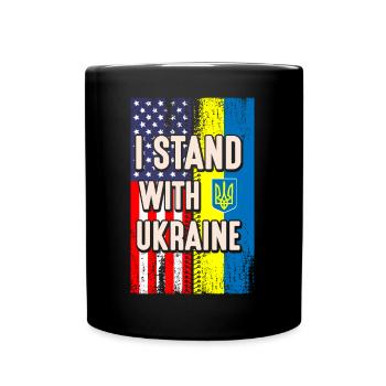 Je me tiens avec ukraine drapeau américain - Mug uni - noir - Devant