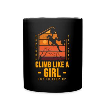Climb Like a Girl Rock Climbing Bouldering 80's - Full Colour Mug - black - Front