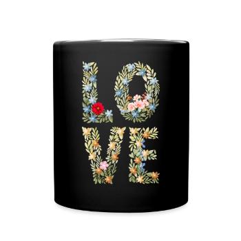 LOVE Foral Briefe - Tasse einfarbig - Schwarz - Vorne