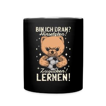 Fußballer Fußball Spruch Hinsetzen! Zugucken! - Tasse einfarbig - Schwarz - Vorne