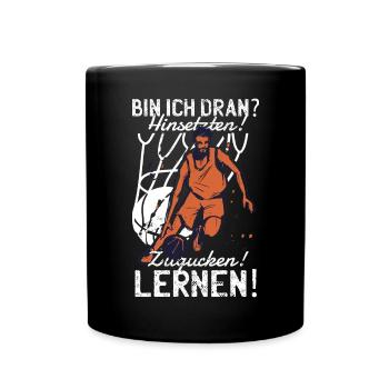 Basketball Spruch Hinsetzen! Zugucken! Lernen! - Tasse einfarbig - Schwarz - Vorne