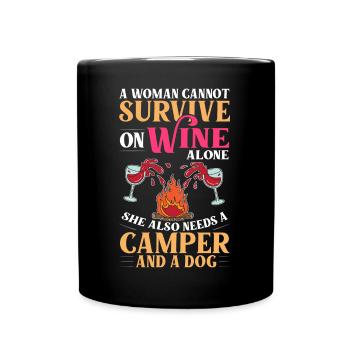 Camping Wine Drinker Beginner Camper Hiking - Full Colour Mug - black - Front