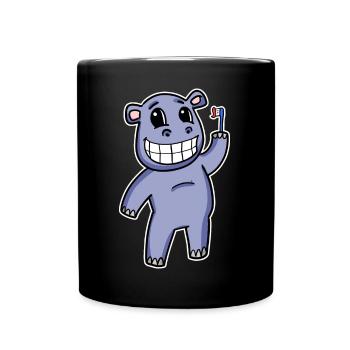 Hippo with toothbrush - Full Colour Mug - black - Front