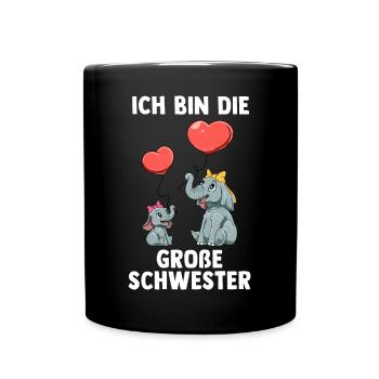 Elefanten Große Schwester - Ich bin Die große - Tasse einfarbig - Schwarz - Vorne