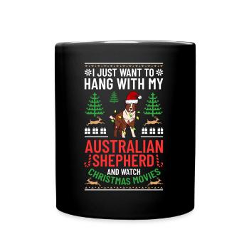 Australian Shepherd Weihnachten Hund Welpe - Tasse einfarbig - Schwarz - Vorne