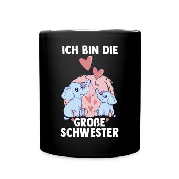 Elefanten Geschwister Große Schwester - Ich bin - Tasse einfarbig - Schwarz - Vorne