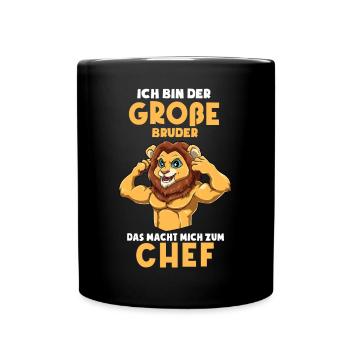 Lustiges Großer Bruder Shirt - Starker Löwe - Tasse einfarbig - Schwarz - Vorne