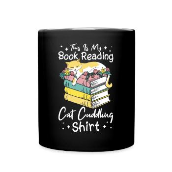 Katze Buchliebhaber Bücher Lesen - Tasse einfarbig - Schwarz - Vorne