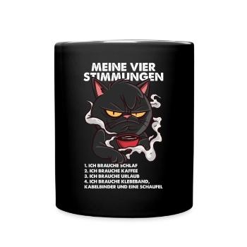 Lustige Katze Stimmung Kaffee Büro Geschenk Fun - Tasse einfarbig - Schwarz - Vorne