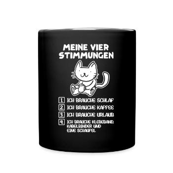 Lustige Katze Stimmung Kaffee Büro Geschenk Fun - Tasse einfarbig - Schwarz - Vorne