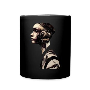 Punk Design Music Cyber Portrait of a Woman - Full Colour Mug - black - Front
