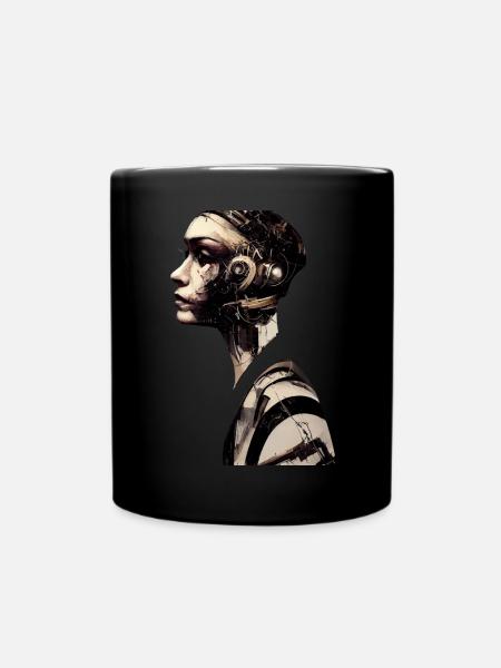 Punk Design Music Cyber Portrait of a Woman - Full Colour Mug - black