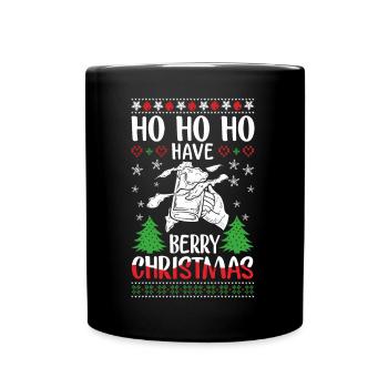 Festive Christmas pony with berry motif - Full Colour Mug - black - Front