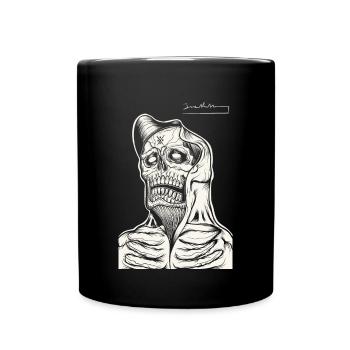 Dessin au trait du sweat à capuche tête de mort - Mug uni - noir - Devant