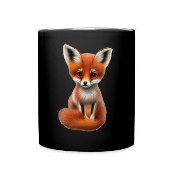 Fox Hand Painted Fox Puppy - Full Colour Mug - black - Front