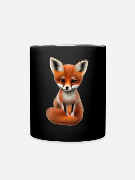 Fuchs handgemalter Fuchs Welpe - Tasse einfarbig - Schwarz