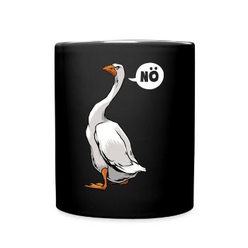 Nö, ich muss garnix - Gans - Spruch - Tasse einfarbig - Schwarz - Vorne