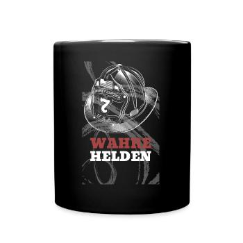Wahre Helden in Rot - Dem Feuerwehrmann zu Ehren! - Tasse einfarbig - Schwarz - Vorne