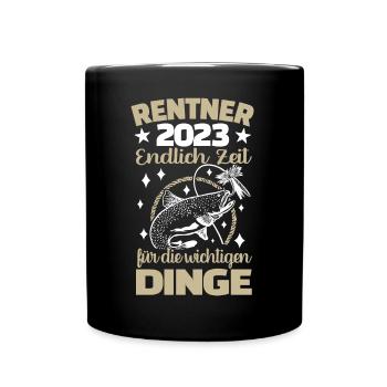 Rentner 2023 - Endlich Zeit zum Angeln - Tasse einfarbig - Schwarz - Vorne