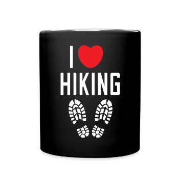 I Love Hiking Heart Statement Mountaineering - Full Colour Mug - black - Front