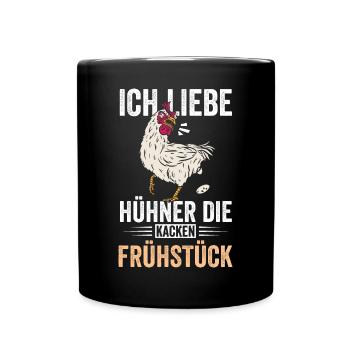 Ich liebe Hühner Ei - Tasse einfarbig - Schwarz - Vorne