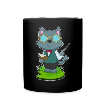 Cat Teacher Pointing Stick School - Full Colour Mug - black - Front