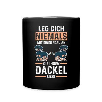 Hund Dackel - Tasse einfarbig - Schwarz - Vorne