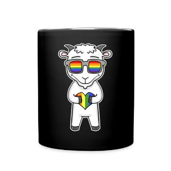 Rainbow - goat with glasses and heart - Full Colour Mug - black - Front