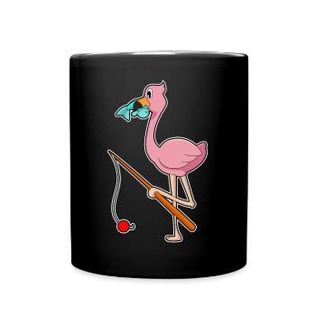 Flamingo Angler Fisch Angeln - Tasse einfarbig - Schwarz - Vorne