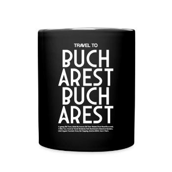Trip to Bucharest – Uppercase Typo - Full Colour Mug - black - Front