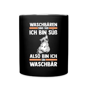 Tiermotiv Waschbär - Tasse einfarbig - Schwarz - Vorne