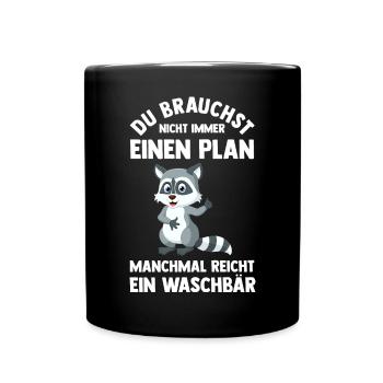 Tiermotiv Waschbär - Tasse einfarbig - Schwarz - Vorne
