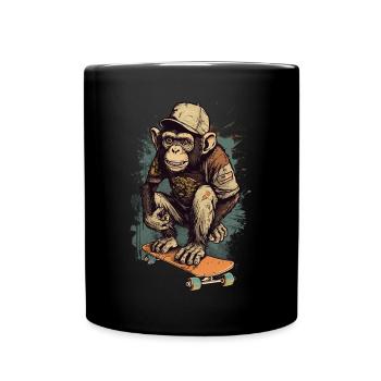 Schimpanse Skateboard Skater Affe Skateboarder - Tasse einfarbig - Schwarz - Vorne