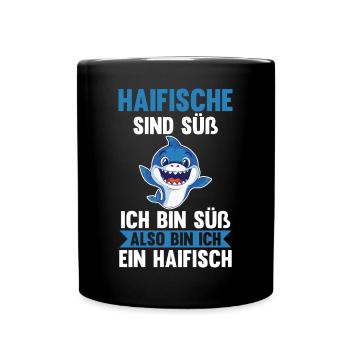 Fische Haifisch - Tasse einfarbig - Schwarz - Vorne