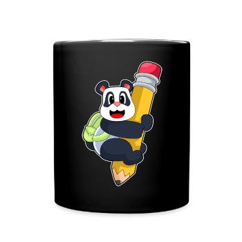 Panda Schüler Bleistift Schule - Tasse einfarbig - Schwarz - Vorne