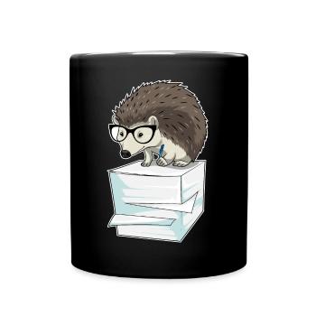Igel Sekretärin Papierstapel Büro - Tasse einfarbig - Schwarz - Vorne