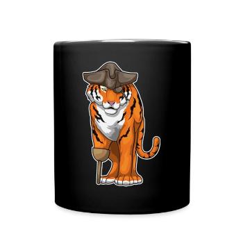 Tiger Pirate Wooden Leg Eye Patch - Full Colour Mug - black - Front