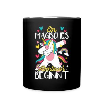 Dabbendes Einhorn Schultüte Einschulung - Tasse einfarbig - Schwarz - Vorne