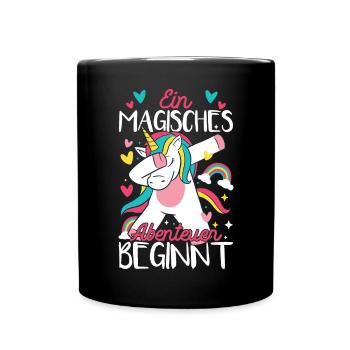Grundschule Einschulung Schulkind Einhorn - Tasse einfarbig - Schwarz - Vorne
