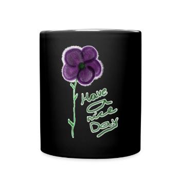 Blumenmotiv mit Handgeschriebenem Gruß - Tasse einfarbig - Schwarz - Vorne