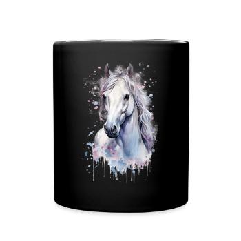 Weißes Pferd - Tasse einfarbig - Schwarz - Vorne