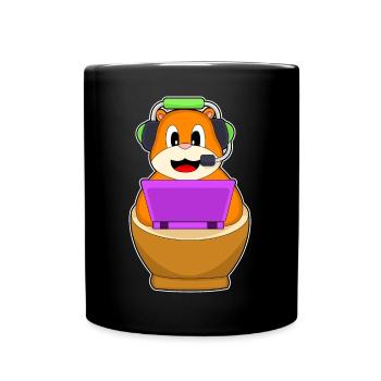 Hamster Sekretärin Laptop Büro - Tasse einfarbig - Schwarz - Vorne