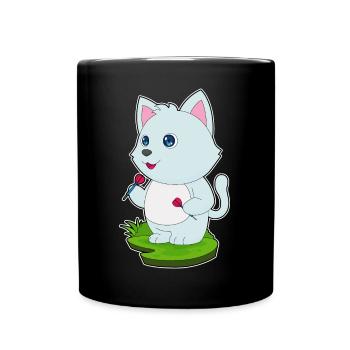 Katze Dart Dartpfeil - Tasse einfarbig - Schwarz - Vorne