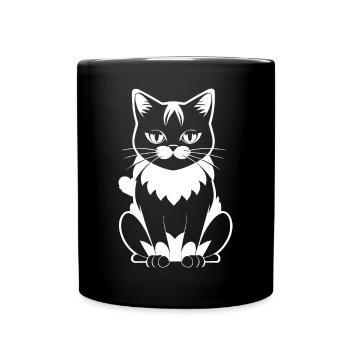 Lustige Katzensilhouette Freche Spaßkatzen - Tasse einfarbig - Schwarz - Vorne