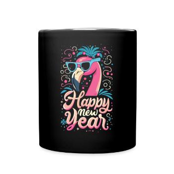 Happy New Year mit Flamingo Charme - Tasse einfarbig - Schwarz - Vorne