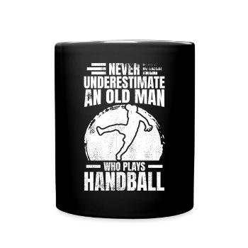 Ne sous-estimez jamais un ancien joueur de handball - Mug uni - noir - Devant