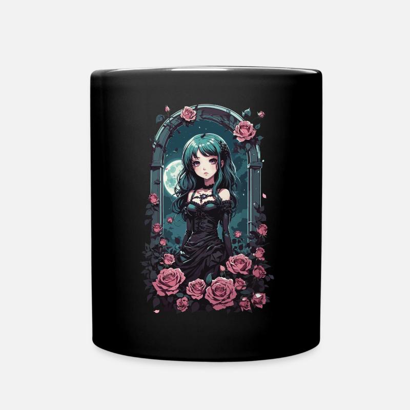 Gothic Pastel Anime Girl Viktorianisch mit Rosen - Tasse einfarbig - Schwarz