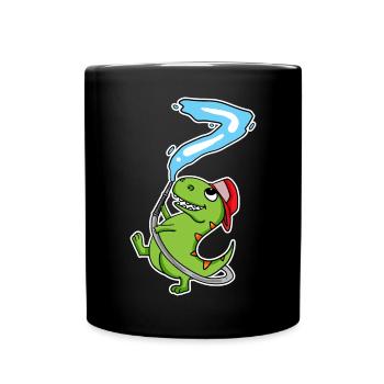 7. Geburtstag Dinosaurier - Tasse einfarbig - Schwarz - Vorne