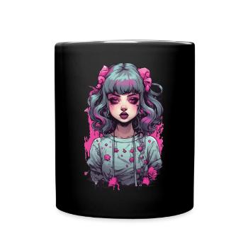 Goth Psycho Girl Kawaii Gothic Anime Design - Full Colour Mug - black - Front